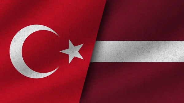 Letonia Turquía Realistas Dos Banderas Juntas Ilustración — Foto de Stock