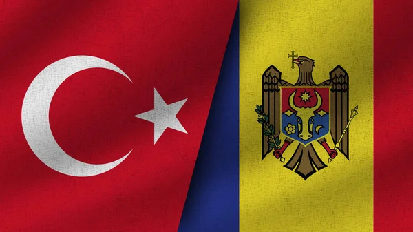 Moldova Turkey Realistic Two Flags Together Illustration — 图库照片