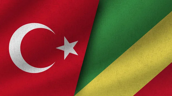 stock image Republic of Congo and Turkey Realistic Two Flags Together, 3D Illustration