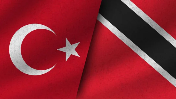 Trinidad Tobago Turquía Dos Banderas Realistas Juntas Ilustración —  Fotos de Stock