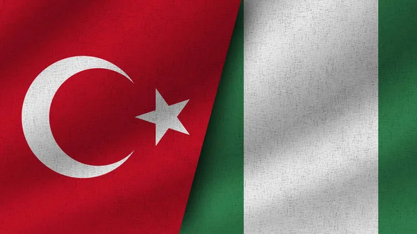 Nigeria Turchia Realistico Due Bandiere Insieme Illustrazione Fotografia Stock