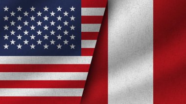 Peru ve ABD Gerçekçi İki Bayrak Birlikte, 3D Görüntü