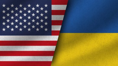 Ukrayna ve ABD Gerçekçi İki Bayrak Birlikte, 3D Görüntü