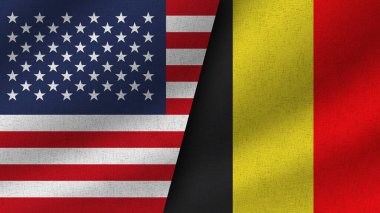 Belçika ve ABD Gerçekçi İki Bayrak Birlikte, 3D Görüntü