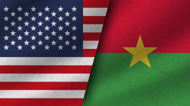 Burkina Faso ve ABD Gerçekçi İki Bayrak Birarada, 3D Görüntü