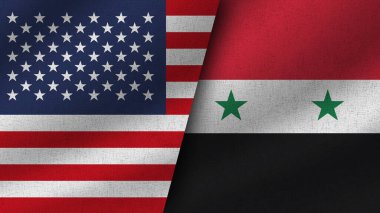 Suriye ve ABD Gerçekçi İki Bayrak Birlikte, 3D Görüntü