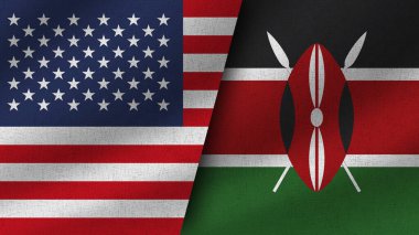 Kenya ve ABD Gerçekçi İki Bayrak Birlikte, 3D Görüntü