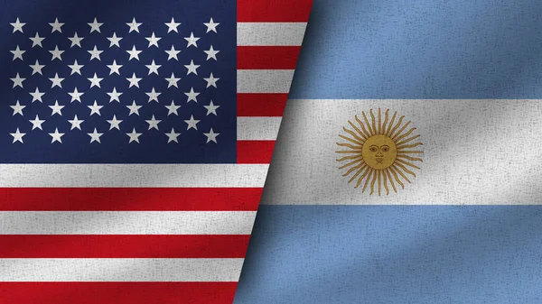 Αργεντινή Και Ηπα Ρεαλιστική Δύο Σημαίες Μαζί Εικονογράφηση — Φωτογραφία Αρχείου
