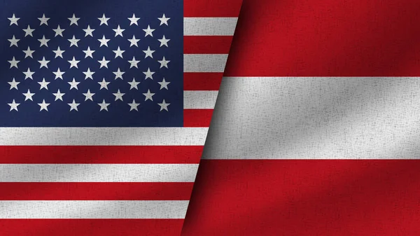 Rakousko Usa Realistické Dvě Vlajky Dohromady Ilustrace — Stock fotografie
