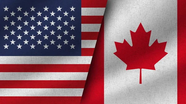 加拿大和美国现实的两条旗在一起 3D说明 — 图库照片