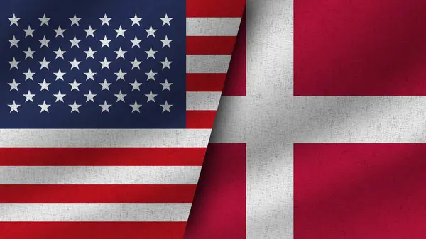 丹麦和美国现实的两条旗在一起 3D说明 — 图库照片