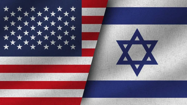 stock image Israel and USA Realistic Two Flags Together, 3D Illustration