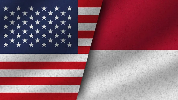 stock image Indonesia and USA Realistic Two Flags Together, 3D Illustration