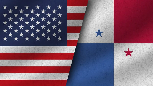Panamá Eua Realistas Duas Bandeiras Juntas Ilustração — Fotografia de Stock