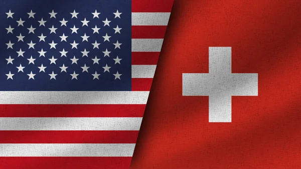 Švýcarsko Usa Realistické Dvě Vlajky Dohromady Ilustrace — Stock fotografie