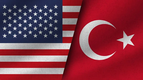 Туреччина Сша Реалістичні Два Прапори Разом Ілюстрація — стокове фото