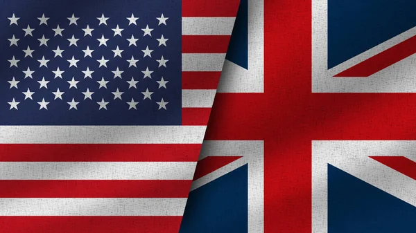 Birleşik Krallık ve ABD Gerçekçi İki Bayrak Birlikte, 3D Görüntü