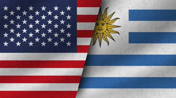 Ουρουγουάη Και Ηπα Ρεαλιστική Δύο Σημαίες Μαζί Εικονογράφηση — Φωτογραφία Αρχείου