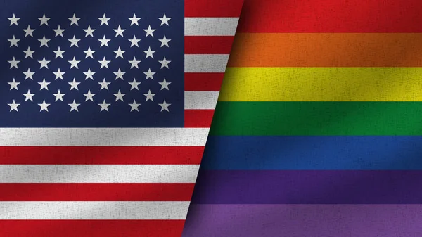Lgbt Pride Usa Realistische Twee Vlaggen Samen Illustratie — Stockfoto