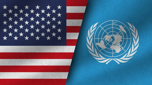 Verenigde Naties Verenigde Staten Realistische Twee Vlaggen Samen Illustratie — Stockfoto