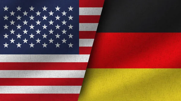 德国和美国现实的两条旗在一起 3D说明 — 图库照片