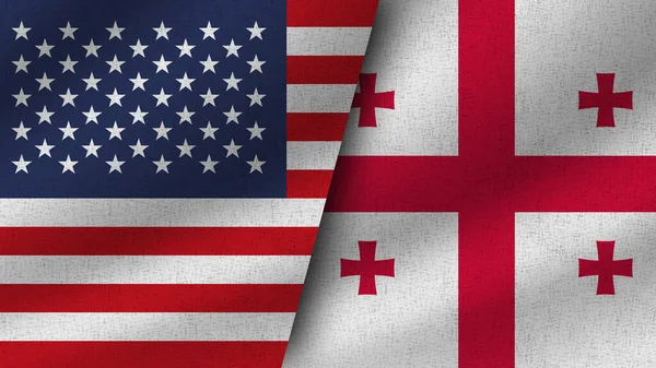 Georgië Realistische Twee Vlaggen Samen Illustratie — Stockfoto