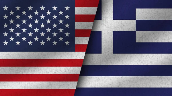 Ελλάδα Και Ηπα Ρεαλιστική Δύο Σημαίες Μαζί Εικονογράφηση — Φωτογραφία Αρχείου