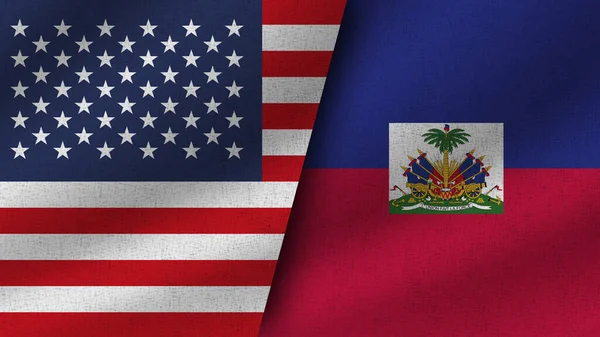 Haiti Und Die Usa Realistische Zwei Flaggen Zusammen Illustration — Stockfoto