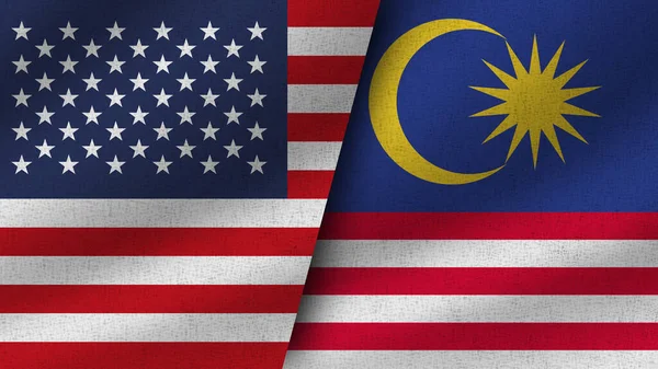 Μαλαισία Και Ηπα Ρεαλιστική Δύο Σημαίες Μαζί Εικονογράφηση — Φωτογραφία Αρχείου