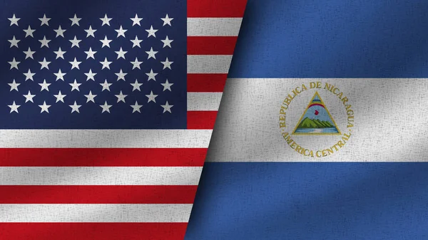 Nicaragua Und Die Usa Realistische Zwei Flaggen Zusammen Illustration — Stockfoto
