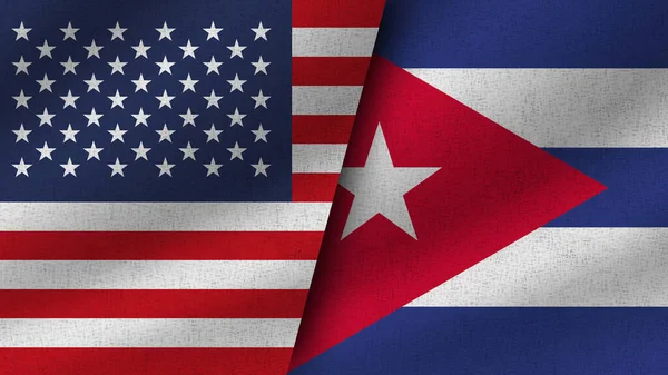 Cuba Stati Uniti Realistico Due Bandiere Insieme Illustrazione Foto Stock Royalty Free