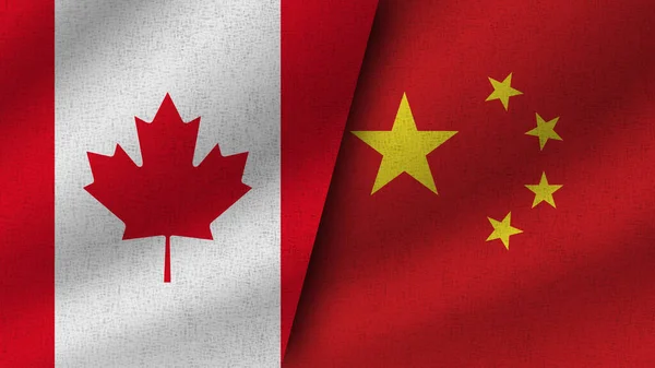 Китай Канада Реалістичні Два Прапори Разом Ілюстрація — стокове фото
