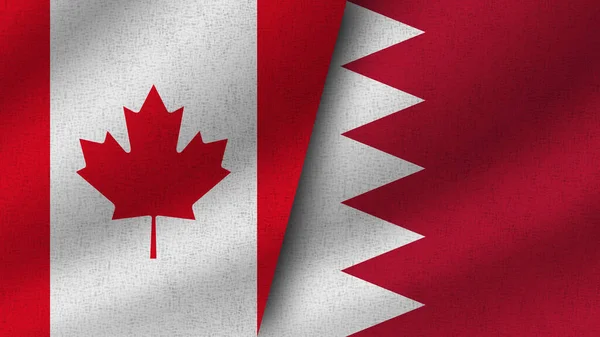 Bahrajn Kanada Realistyczne Dwie Flagi Razem Ilustracja — Zdjęcie stockowe