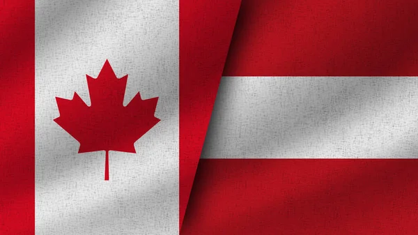Österreich Und Kanada Realistische Zwei Flaggen Zusammen Illustration — Stockfoto