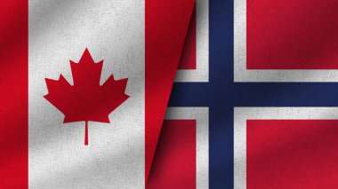 Norveç ve Kanada Gerçekçi İki Bayrak Birlikte, 3D Görüntü