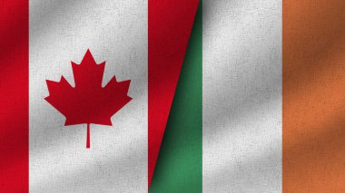 İrlanda ve Kanada Gerçekçi İki Bayrak Birlikte, 3D Görüntü