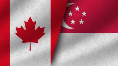 Singapur ve Kanada Gerçekçi İki Bayrak Birlikte, 3D Görüntü