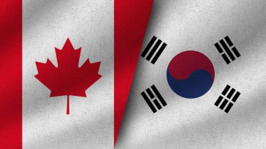 Güney Kore ve Kanada Gerçekçi İki Bayrak Birlikte, 3D Görüntü