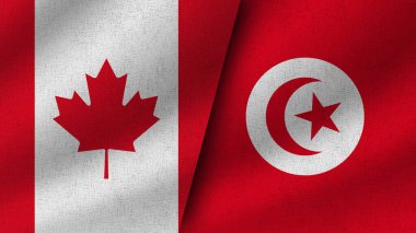Tunus ve Kanada Gerçekçi İki Bayrak Birarada, 3D Görüntü