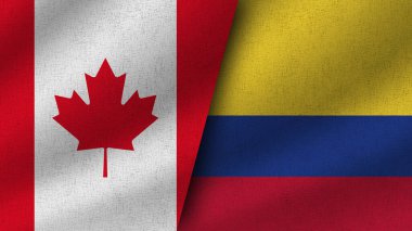 Kolombiya ve Kanada Gerçekçi İki Bayrak Birarada, 3D Görüntü