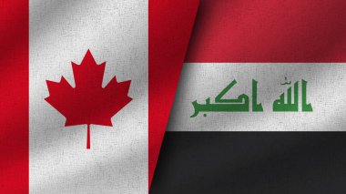 Irak ve Kanada Gerçekçi İki Bayrak Birarada, 3D Görüntü