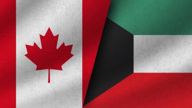 Kuveyt ve Kanada Gerçekçi İki Bayrak Birlikte, 3D Görüntü