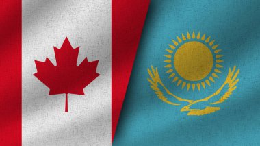 Kazakistan ve Kanada Gerçekçi İki Bayrak Birlikte, 3D Görüntü