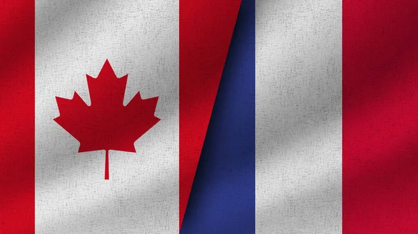 Frankrike Och Kanada Realistiska Två Flaggor Tillsammans Illustration — Stockfoto