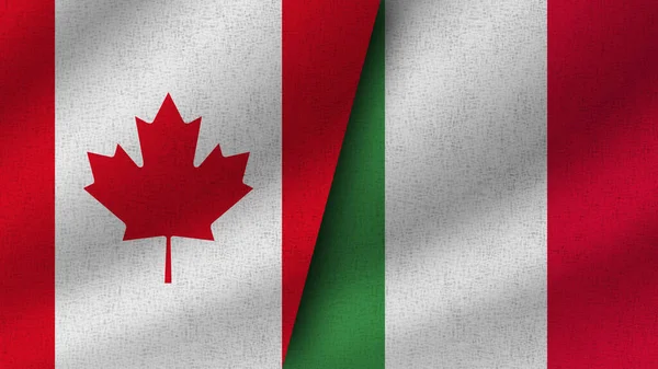 Itália Canadá Realistas Duas Bandeiras Juntas Ilustração — Fotografia de Stock