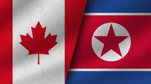 North Korea Canada Realistic Two Flags Together Illustration — 图库照片