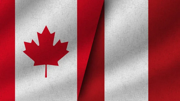 Peru Kanada Realistické Dvě Vlajky Dohromady Ilustrace — Stock fotografie