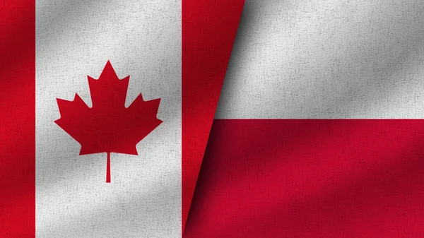 Polen Und Kanada Realistische Zwei Flaggen Zusammen Illustration — Stockfoto