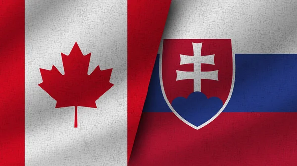 Slovakien Och Kanada Realistiska Två Flaggor Tillsammans Illustration — Stockfoto