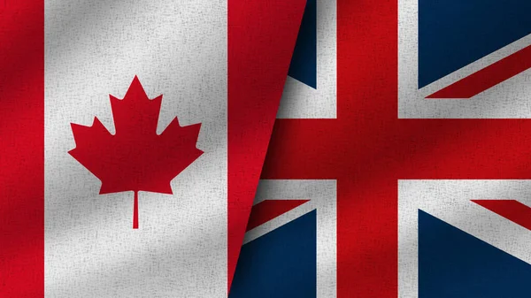 Великобритания Канада Реалистичные Два Флага Вместе Иллюстрация — стоковое фото